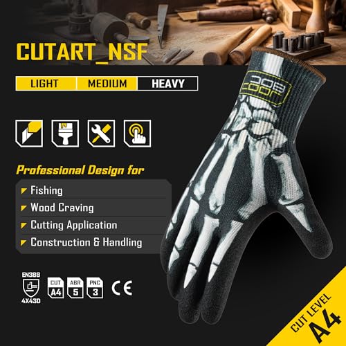 COOLJOB 2 Pairs A4 Cut Resistant Gloves, Grip Nitrile Rubber Coated Safety Work Gloves with Full Touchscreen Fingers - size: Large