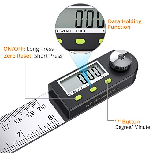 Neoteck 8 inch/200mm Digital Angle Finder Ruler, Stainless Steel Protractor - size: 8 inch
