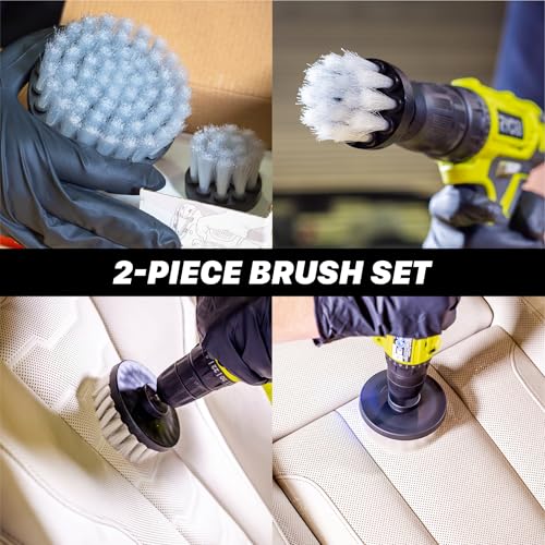 Maxshine Universal M8 Light-Duty Soft Leather & Fabric Brush Drill Attachment – White Scrub Brush Kit for Fabric, Leather, Upholstery, Convertable Top & Seats – Removes Grime, Stains, Dirt & Buildup - size: Soft Leather Set