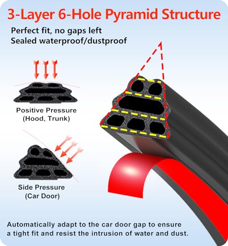 Car Door Seal Strip 3-Layer Pyramid Self Adhesive Rubber 52.49 Ft - size: Pyramid 52.49Ft