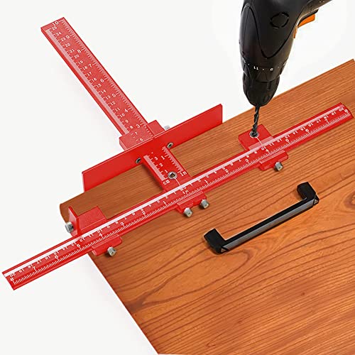 Joywayus Aluminum Alloy Cabinet Hardware Jig Drill Punch Locator Guide Adjustable Template Woodworking for Fast and Accurate Installation of Door and Sleeve Drawer Pull Front Knobs Pulls Handles Red - color: Red-aluminum