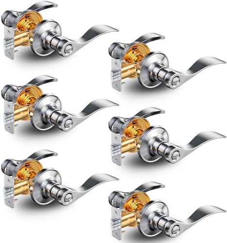 Veise 6 Pack Interior Privacy Door Handle Levers Lock Keyless, Satin Nickel - color: Satin Nickel