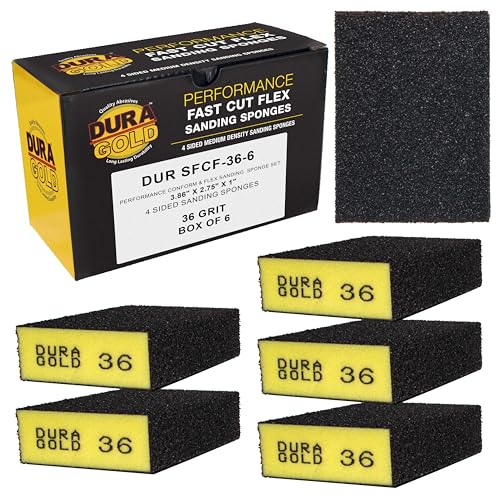 Dura-Gold 36 Grit 4-Sided Hand Sanding Block Sponges, 3.9" x 2.75" x 1" - style: 36 Grit