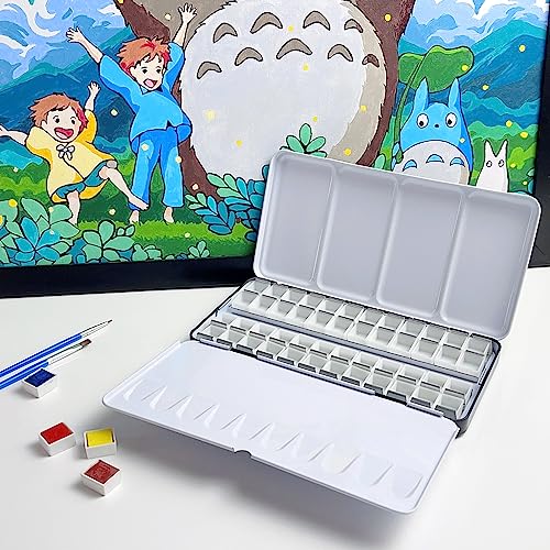 FCLUB Large Empty Watercolor Palette Paint Tray with 48Pcs Half Pans - style: Tin with 48Pcs Half Pans
