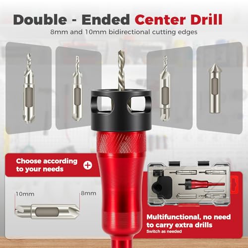 BURMONG 5-Piece Countersink Drill Bit Set with Bearing Depth Stop & Chamfer Tool, 1/4" Hex Shank Quick Change Bi-Directional Cutting Edges for Woodworking (with Adjustable Bearing Depth Stop) - style: With Adjustable Bearing Depth Stop