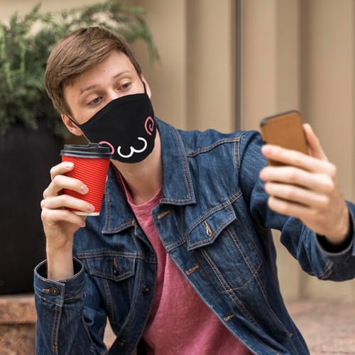 Cute Cat Face Mask, Kawaii Cotton Mouth Masks Reusable Washable Face Mask Anti-Dust Anime Masks for Women Men - color: Black 5pcs
