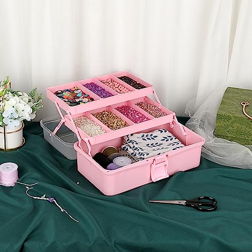 BTSKY 3-Layer Plastic Dividing Storage Box Craft Organizer and Storage - color: Pink