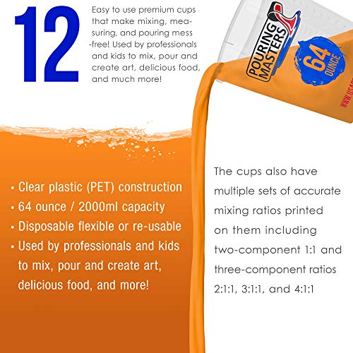 Pouring Masters 64 Ounce (2000ml) Graduated Plastic Mixing Cups (Box of 12) - size: 64-Ounce - Cup