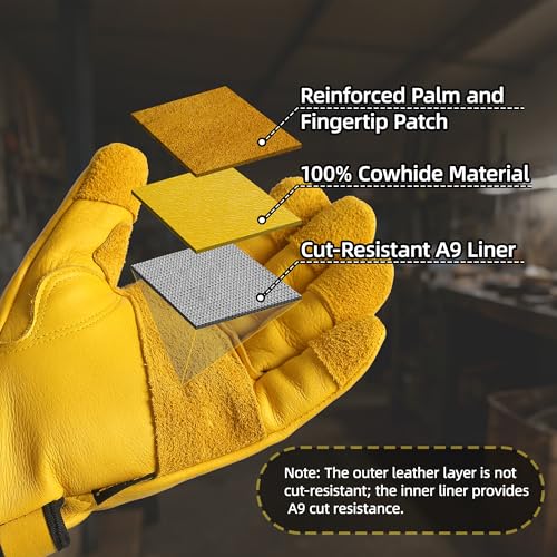 Schwer Pro Max ANSI A9 Cut Resistant Leather Work Gloves, PM3401, XXL - size: XX-Large