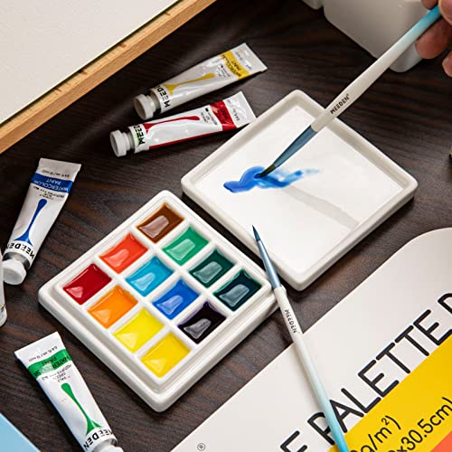 MEEDEN Ceramic Watercolor Palette with Cover: 12-Well Porcelian Mixing Tray - size: 12-well