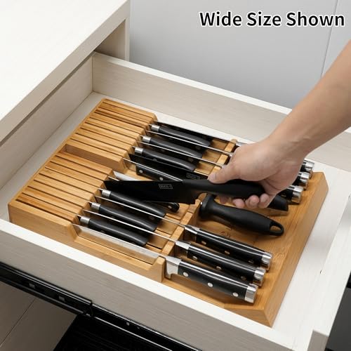 Utoplike In-drawer Knife Block Bamboo Kitchen Knives Drawer Organizer Large - color: Natural, size: 16 Holder
