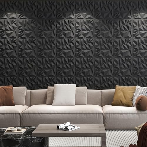 Art3d 50-Pack Modern Diamond Textured 3D Wall Panels, 12 x 12 in, Black - color: Black, size: 12x12 Inch 50 pcs