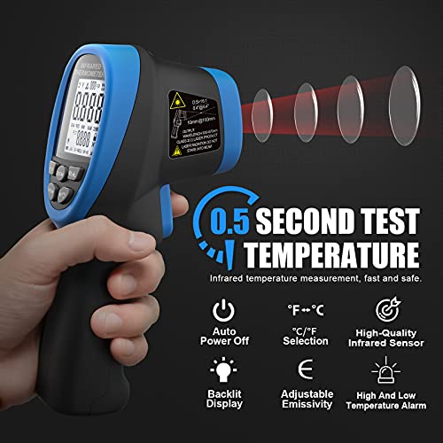 Infrared Thermometer Gun - BTMETER BT-985C Non Contact 16:1 IR Laser Temperature Gun Digital Instant Read -50℃~800℃(-58℉~1472℉) for Food Cooking Kitchen Grilling HVAC (NOT for Human Temp) - color: BT-985C(-58 ℉ to 1472℉)