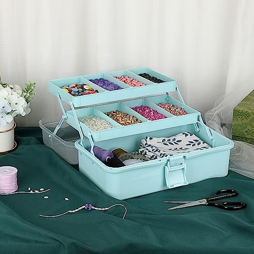 BTSKY 3-Layer Plastic Dividing Storage Box Craft Organizer and Storage - color: Blue