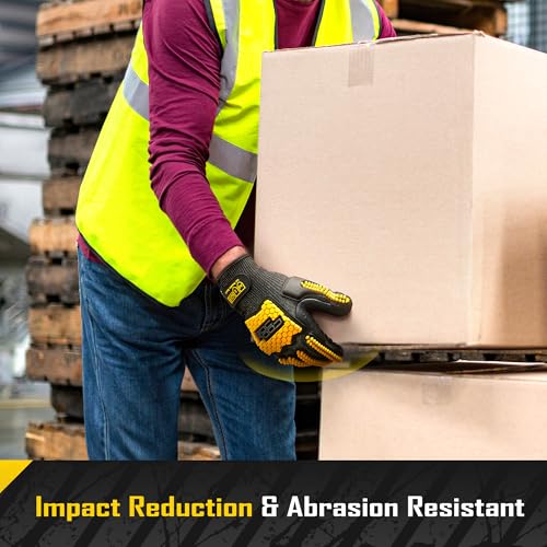COOLJOB A6 Cut Resistant Anti Vibration Work Gloves Men, TPR Impact Reduce Mittens, Palm Rubber Patch Shock Absorption, S-2XL - size: Large