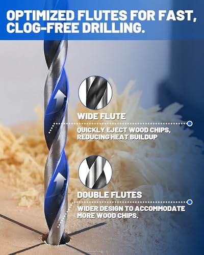 12” Extra Long Drill Bit Set, 10PCS Brad Point Drill Bits for Wood for Precise Woodworking with Laser Marks & Storage Case (1/8", 5/32", 3/16", 1/4", 5/16" 3/8", 7/16", and 1/2")