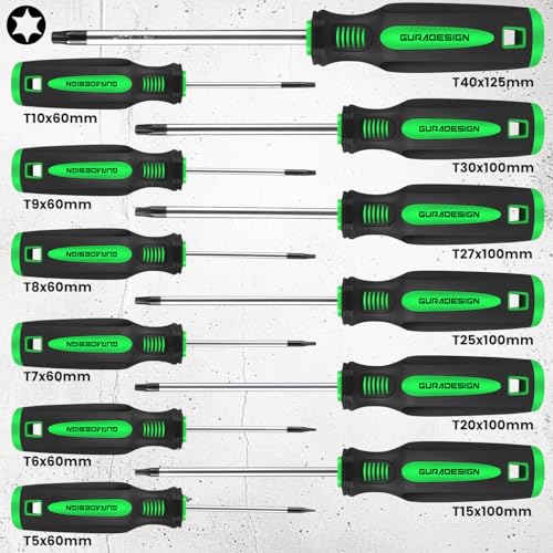 GURADESIGN 13 Pieces Magnetic Torx Screwdriver Set ，T5 -T40 Star Screwdrivers