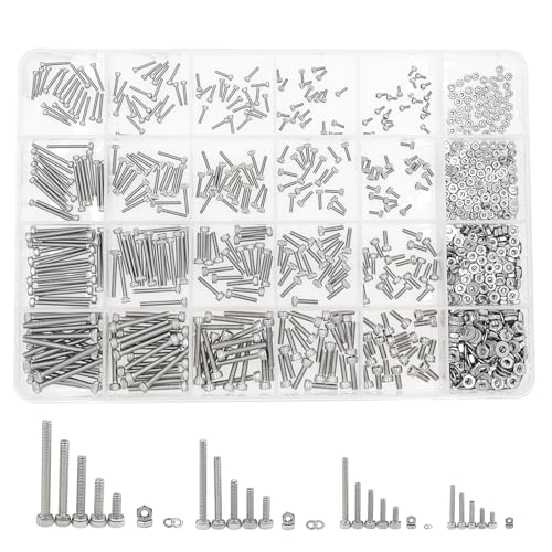 1050PCS M1.4-M2.5 304 SS Socket Head Cap Screws Nuts Flat Washers Kit