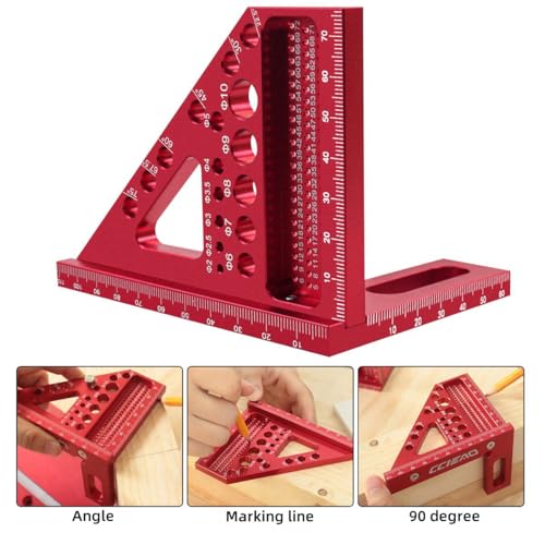 3D Multi-Angle Carpenter Square Scriber, 22.5-90 Degree Drawing Line Ruler with Pin, High Precision Woodworking Square Protractor for Carpenters,Construction,Craftsmen and DIY (Metric) - color: Metric