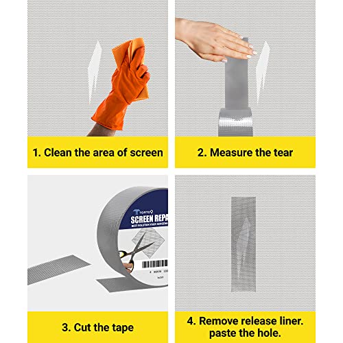 TORTO9 Window Screen Repair Kit, 3-Layer Strong Adhesive & Waterproof Tape Fiberglass Covering mesh (Gray, 2 Inch x 15 FT) - color: Gray, size: 2 Inch x 15 FT