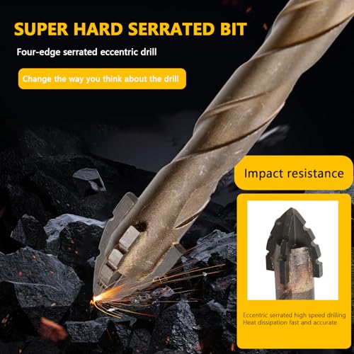 5 Count Four Edged Serrated Eccentric Drill Bit Set,New Four-Flute Sawtooth Eccentric Drill Bit, for Stone, Glass, Concrete, Wood, Brick, Metal (5pack) - style: 5pack