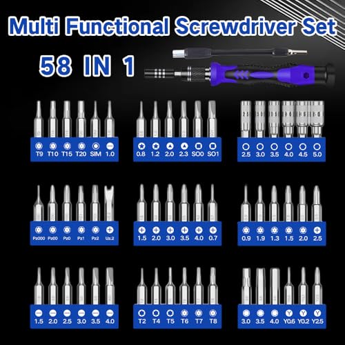 58-in-1 Precision Screwdriver Set, Magnetic Repair Tool Kit with 54 Bits & Extension Rod – for iPhone, Android, Laptop, PC, Watch, Game Console, Electronics, Toys