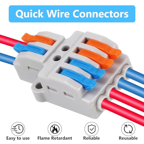 10PCS Lever Wire Connectors - 2 in 4 Out Quick Electrical Lever Nuts, Push-in Conductor Terminal Block AWG 28-12 - color: Grey,10pcs 2 in 4 out