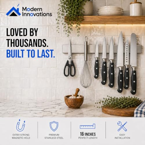 Modern Innovations 16 Inch Stainless Steel Magnetic Knife Bar with Multi-Purpose Functionality as a Knife Holder, Knife Strip, Magnetic Tool Organizer, Art Supply Organizer & Home Organizer - size: 16 Inch