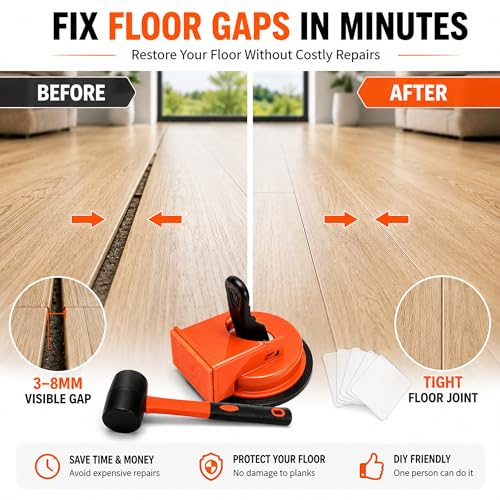 Floor Gap Fixer Tool, Suction Cup Floor Repair Kit with Rubber Mallet | Suction Cup Design, Rubber Mallet Included, Floor Gap Adjustment, For Laminate, Vinyl & Hardwood Floors