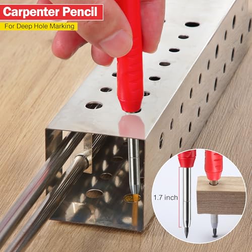 Hiboom 2 Pack Mechanical Deep Hole Carpenter Pencil, 14 Refills - color: Black, Red