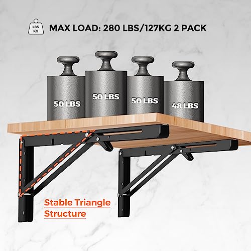 Ravinte Matte Black Folding Shelf Brackets, 16 Inch, 2 Pack - size: 16 Inch