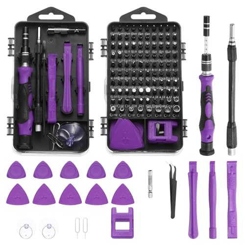 HARFINGTON 123 in 1 Magnetic Precision Screwdriver Set Electronics Repair Tools Kit with 96 Bits Flexible Shaft and Extension Rod for Cellphone Game Console Laptop PC Computer Camera, Purple - color: Purple