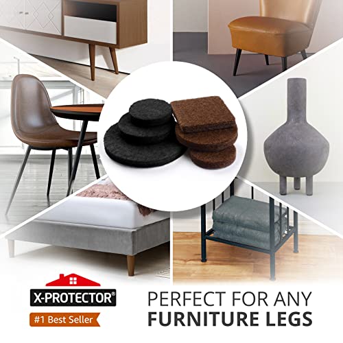 235 pcs Felt Furniture Pads Brown & Black X-Protector! for Hardwood Floors - size: 235 PCS Brown & Black, Round & Square
