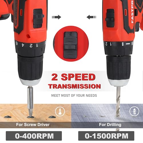 FASTPRO Home Tool Set with Drill, Household Repairing Tool Kit, Red - color: Red