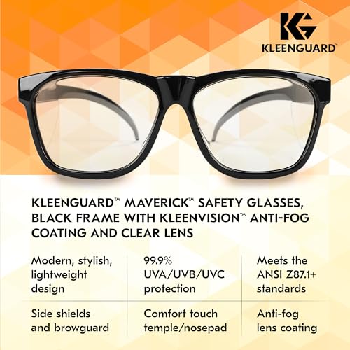 Kleenguard™ V30 Maverick™ Safety Glasses (56567), Clear Lenses with KleenVision™ Anti-Fog coating, Black Frame, Carrying Case, Eyewear for Men and Women - color: Black Frame/Clear Lenses