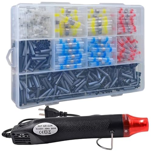 800PCS Solder Seal Wire Connector Kit with Mini Heat Gun, 200PCS Waterproof Solder Sleeves & 600PCS Heat Shrink Tubing, Professional All-in-One Electrical Wire Splice Set for Marine Boat Automotive