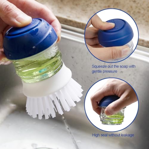 CELOX 2 Pack Dish Brush with Soap Dispenser for Kitchen Cleaning, Kitchen Brush for Dish Pot Pan Sink Cleaning - color: White and Blue Brush