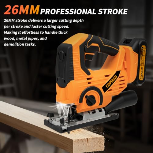 Cordless Jig Saw, Jigsaw Saw with 2×2.0Ah Batteries and Charger, Power Saber Saw Tool with LED Light, 0-45° Bevel Cuts & 4 Orbital Sets, Electric Curve Saw for Straight/Curve/Circle Cutting