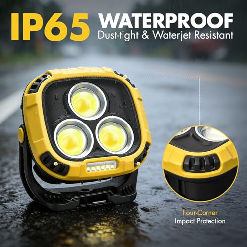Rechargeable Work Light, 4000LM Magnetic LED Work Light | 6000mAh Magnetic Light, IP65 Waterproof, Emergency Flashlight, 30H Runtime, Portable Light for Mechanics, Car Repair(Yellow) - size: 1 Pack