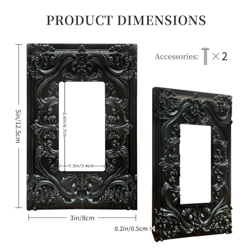Decorative Outlet Covers Black Flower Elegant 3D Floral Embossed 1 Gang Rocker Light Switch Cover Plate Single Decora Light Switch Covers Wall Plate Faceplate for Bedroom Home Decor - color: Black, size: 1-Gang Rocker/5 x 3 IN