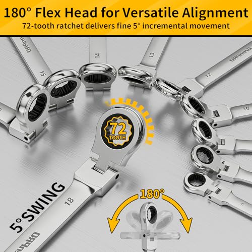 GRENPRO 23PC Flex Head Ratcheting Wrench Set Metric&SAE Combination OpenEnd - style: 23PCS Flex-Head Ratcheting Wrench Set