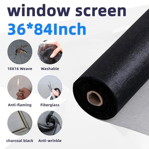 BafloTEX Fiberglass Screen Mesh, 36 x 84 Inch Window and Door Repair Kit - size: 36"x84"