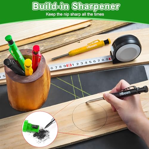 Hiboom 4 Pack Carpenter Pencil with 36 Refills Built In Sharpener (Red) - color: Red