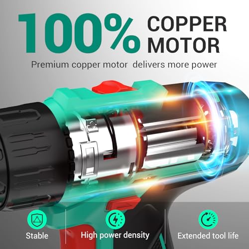 DCA Cordless Drill Set, 354 in-lbs Torque, 3/8" Keyless Chuck, Electric Power Drill with 2.0Ah Battery and Charger,18+1 Position,25-Piece 20V Drill Driver Kit, ADJZ2035 - size: 1*Battery