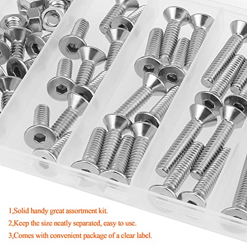HELIFOUNER 56 Pieces 1/4-20 x 1/2" 3/4" 1" 1-1/4" 1-1/2", Countersunk Head Socket Cap Screws Bolts Nuts Kit, Coarse Thread, Fully Machine Threaded, 304 Stainless Steel - size: 1/4-20, style: Countersunk Head