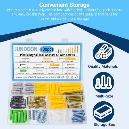 130Pcs Drywall Anchors Screws Kit, 6 Sizes Plastic Expansion Wall Fasteners - color: 130PCS 6-Sizes