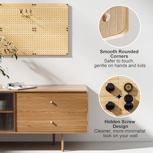 VOIMO Bamboo Peg board Wall Organizer, 4 Panels, 16 x 12 in, 35 Hooks - size: 16'' X 12'' (4 Panels)