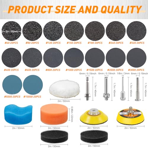 331 PCS 2 Inch Wet Dry Sanding Discs 60-10000 Grit Assorted - style: 2 IN MIX