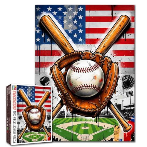 Baseball Field Patriotic America Flag 1000 Piece Jigsaw Puzzles for Adults - color: Sports 03
