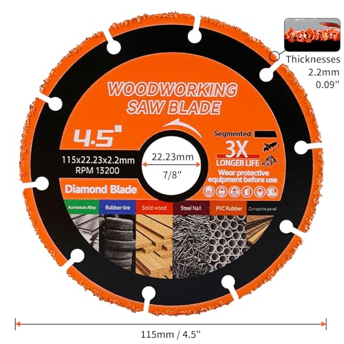 LOZLIN 2-Pack 4.5" Diamond Woodworking Saw Blades - Nail-Embedded Hardwood Cutting Discs for Angle Grinders, Circular Tooth Design for Oak/Teak/PVC/Alloy